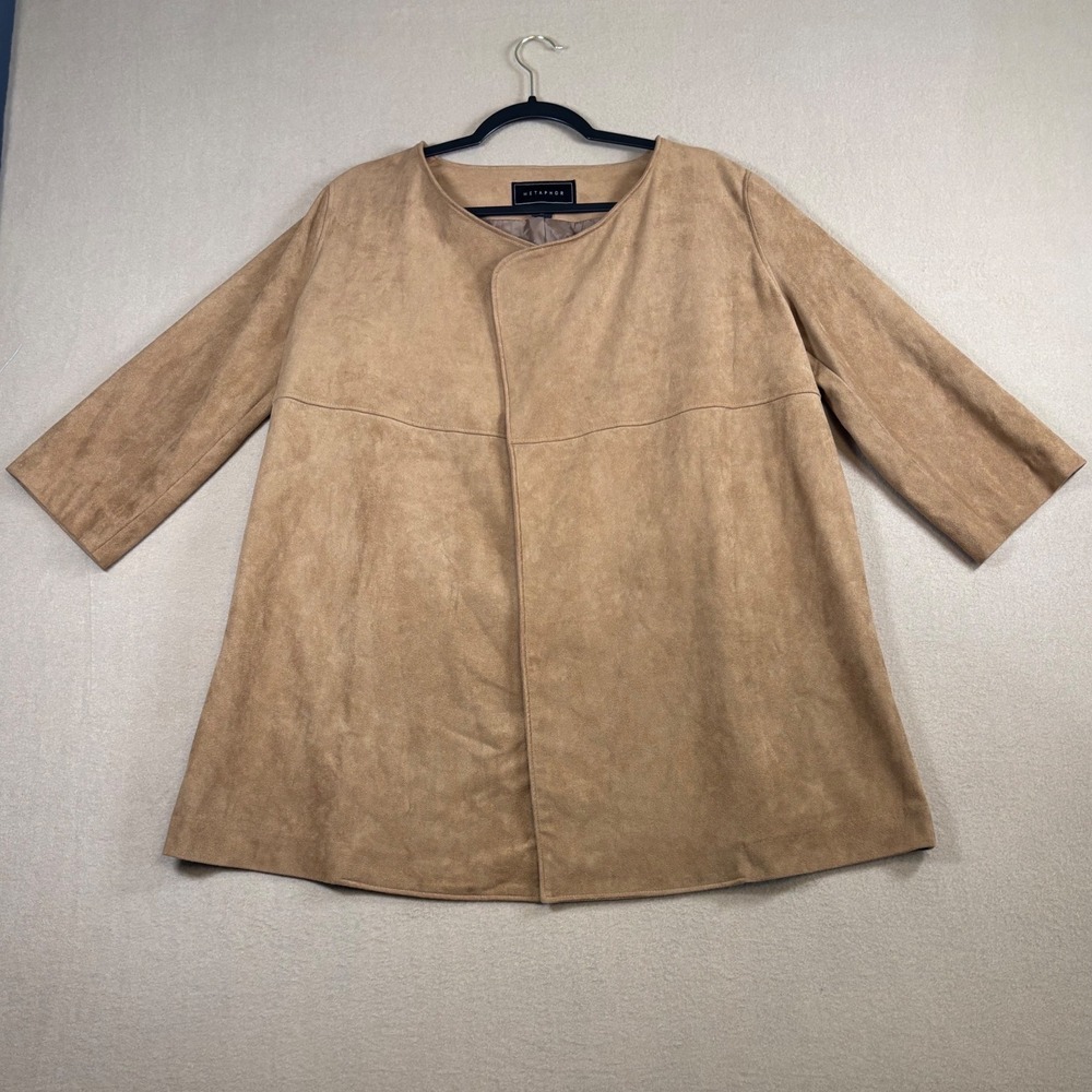Metaphor Womens Camel Faux Suede Open Front Collarless Jacket Size Small Capsule